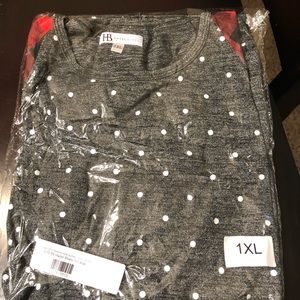 Polka dot sweater with buffalo plaid patches